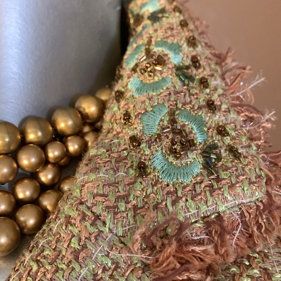 True Meaning Gold Embellished Beaded Fringed Embroidered Tweed Blazer.  Sz 2 - Picture 5 of 7
